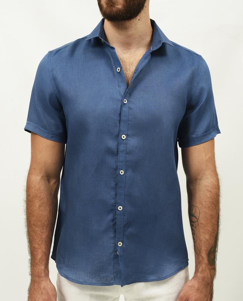 Premium Linen Short Sleeve Shirt - Denim