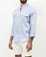 Premium Linen Long Sleeve Mid Shirt - Sky Blue