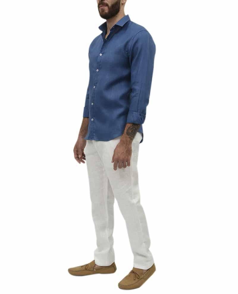 Premium Linen Long Sleeve Shirt - Navy Blue