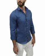 Premium Linen Long Sleeve Shirt - Navy Blue