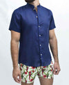 Premium Linen Short Sleeve Shirt - Navy Blue