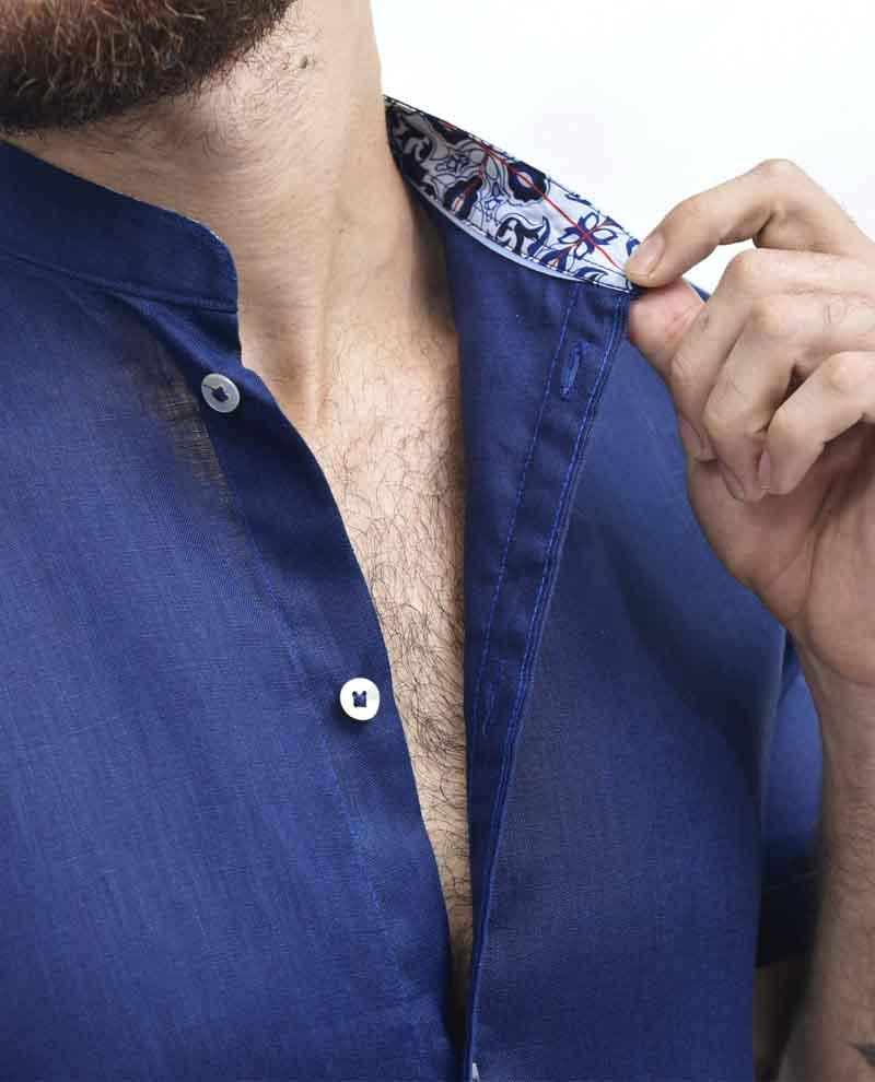 Premium Linen Short Sleeve Shirt - Navy Blue