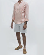 Premium Linen Long Sleeve Mid-shirt- Light Pink