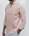 Premium Linen Long Sleeve Mid Shirt - Light Pink