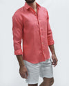 Premium Linen Long Sleeve Shirt - Coral