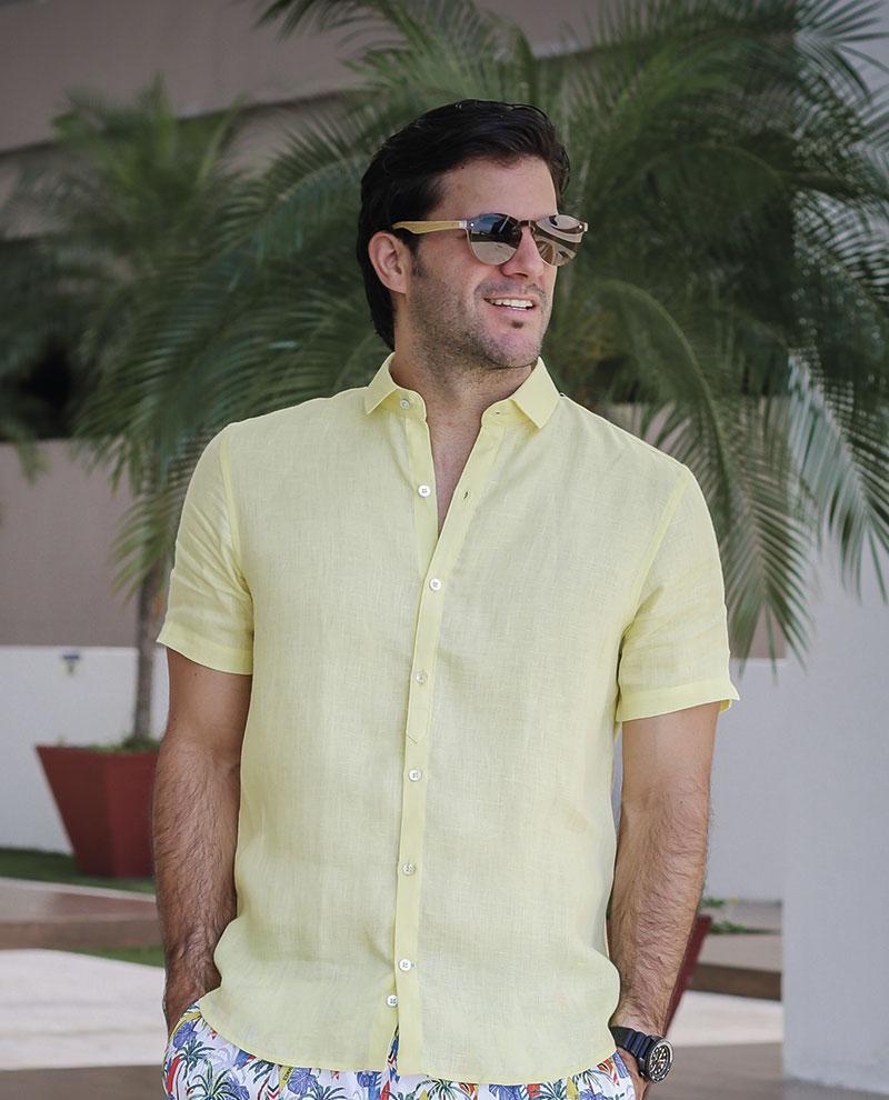 Premium Linen Short Sleeve Shirt - Yellow