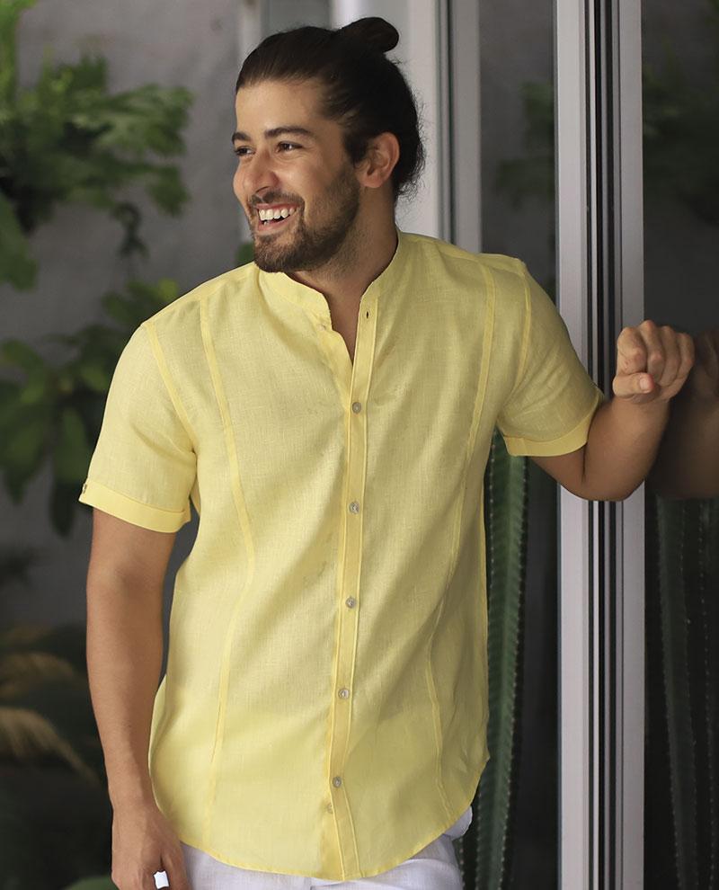 Premium Linen Short Sleeve Shirt - Yellow