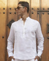 Premium Linen Long Sleeve Mid-Shirt - Aqua