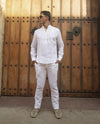 Premium Linen Long Sleeve Mid-Shirt - Aqua